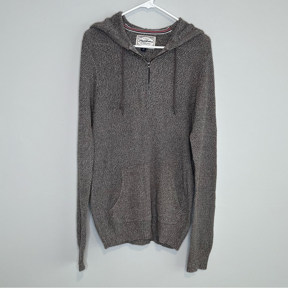 Flag & Anthem Men’s Marled Waffle Knit Quarter Zip Hoodie NEW Medium Brown White